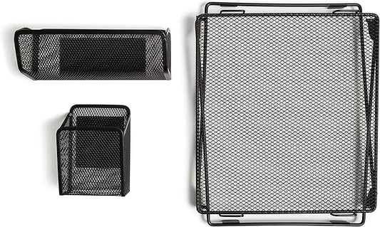 U Brands Black Mesh Locker Organization Kit, Includes Magnetic Cup, Folding Shelf and Bin, 3 Pieces