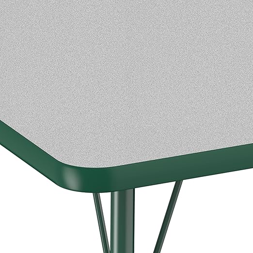 FDP Rectangle Activity School and Office Table (24 x 72 inch), Standard Legs with Ball Glides, Adjustable Height 19-30 inches - Gray Top and Green Edge