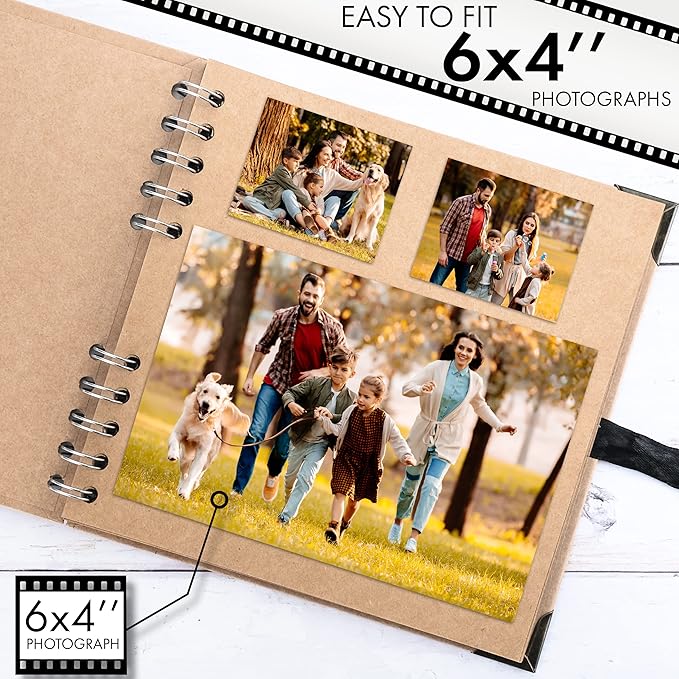 Bstorify Square Scrapbook Photo Albums 36 Pages (7 x 7 inch) Brown Thick 200gsm Kraft Paper Scrap Book, Ribbon Closure - Ideal for Your Scrapbooking Albums, Art & Craft Projects (7 x 7 Inch, Brown)
