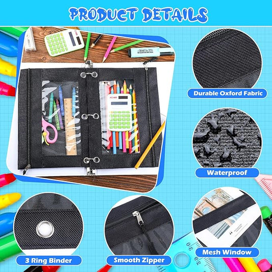 Zhehao 150 Pieces Zipper Binder Pencil Pouches 3 Ring Binder Pouches Zipper Pouches Case with Window Ring Binder Pencil Bags Case or Office School Students Supplies (1 Zipper,Black)