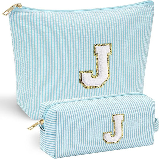 YOOLIFE Cute Makeup Bag for Women Girls - Teenager Girl Gift Ideas | Initial Make Up Bag | Personalized Gifts for Women Friends | Skin Care Bag | Mothers Day Gifts | Tween Girls Trendy Stuff J