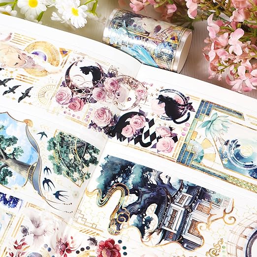 PET Tape for Journal Scrapbooking - Vintage Boheimian Mysitc Journal PET Tape Scrapbook Supplies, Notebook Scrapbook Bottle Crafts Décor
