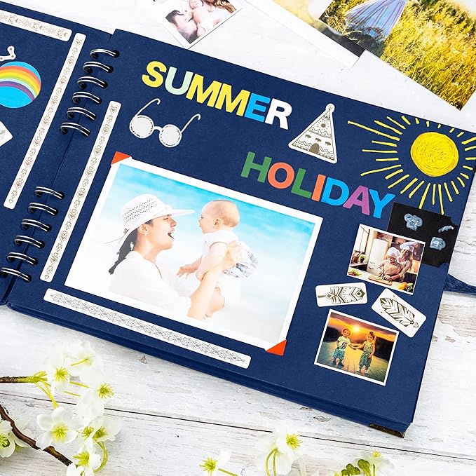 Bstorify Square Scrapbook Photo Albums 50 Pages (11 x 8.5 Inch) Blue Thick Paper, Hardcover, Ribbon Closure - Ideal for Your Scrapbooking Albums, Art & Craft Projects (Blue, 11 x 8.5 Inch)
