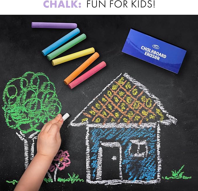 Dustless Chalkboard Chalk - Set of 12 Colored & 12 White Chalk Sticks - Sketching, Drawing, Writing Supplies for Classroom, Home Schooling, Cafe Menu, Sidewalk Art
