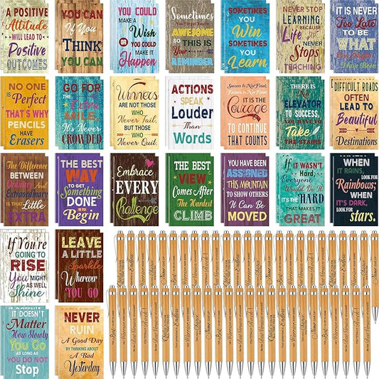 Sabary 100 Pcs Back to School Gifts Inspirational Notepads Ballpoint Pens Sets Mini Motivational Pocket Notebooks Journals Bulk Teacher Appreciation Presents for Office Supplies(Vintage Style)