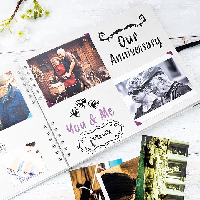 Bstorify Square Scrapbook Photo Albums 50 Pages (28 x 22 cm) White Thick Paper, Hardcover, Metal Corners, Ribbon Closure - Ideal for Your Scrapbooking Albums, Art & Craft Projects