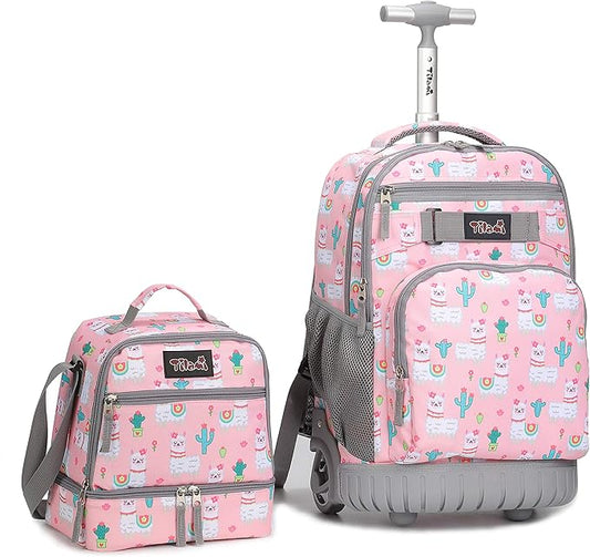 Tilami Rolling Backpack 19 inch with Lunch Bag Wheeled Laptop Backpack, Alpaca