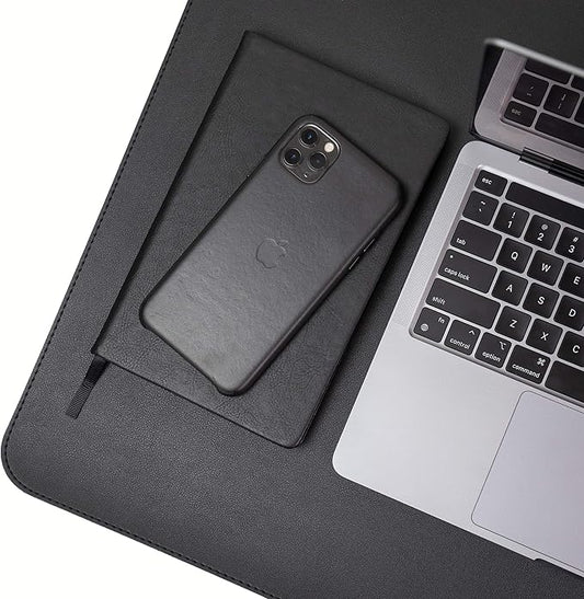 Vine Creations Leather Desk Mat 24" x 17", Desk Protector, PU Leather Desk Pad, Non Slip Small Desk Pad Mat, Desk Blotter, Desk Pads on Top of Desks, Home or Office Small Desk Mat (Black)