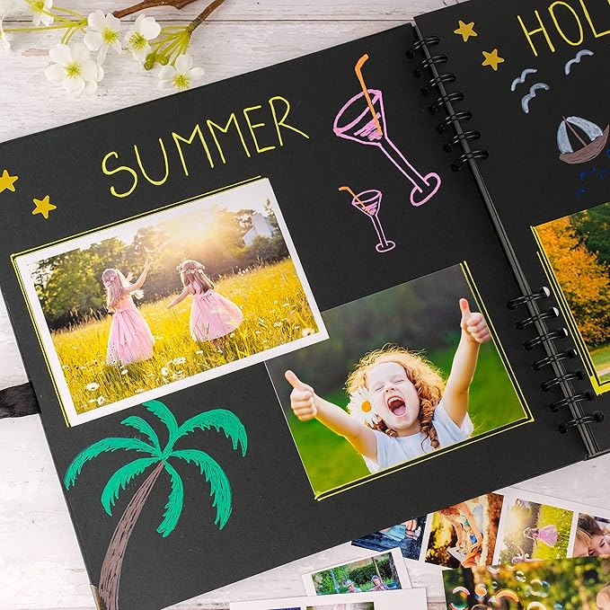 Bstorify Square Large Black Scrapbook Photo Albums 80 Pages (11 x 11 inch) Thick Kraft Paper Scrap Book, Memory Book, Ribbon Closure - Ideal for Your Scrapbooking, Art & Craft Projects