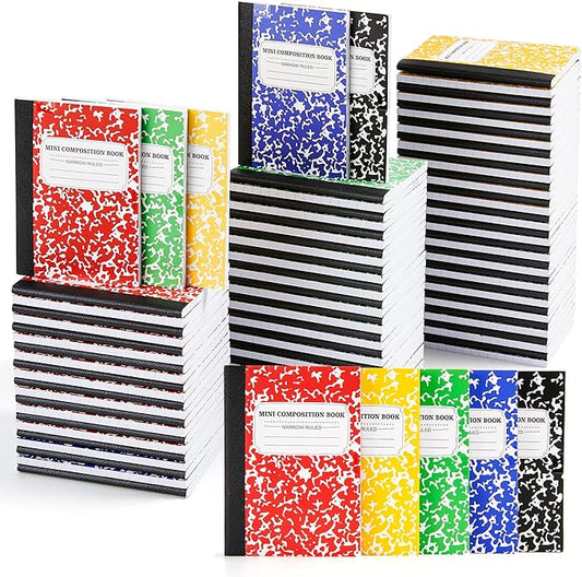feela 90 Pack Mini Composition Notebook Bulk, Cute Pocket Composition Note Pad, Small Journal Notebooks for Students College School Supplies, 4.5" X 3.25", Narrow Ruled, 5 Marble Covers