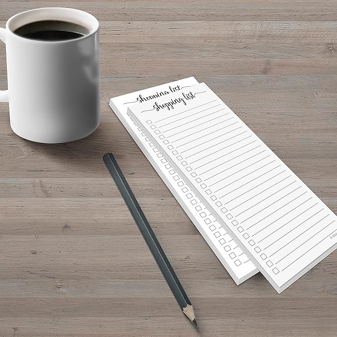 321Done Magnetic Shopping List Notepad 2-Pack - 3.7 x 8.5 (1/3 Sheet Slim Size) Made in USA - College Ruled - Minimalist Handheld Grocery List, Store, Market - Pad for Planning, Organizing, Meal Prep