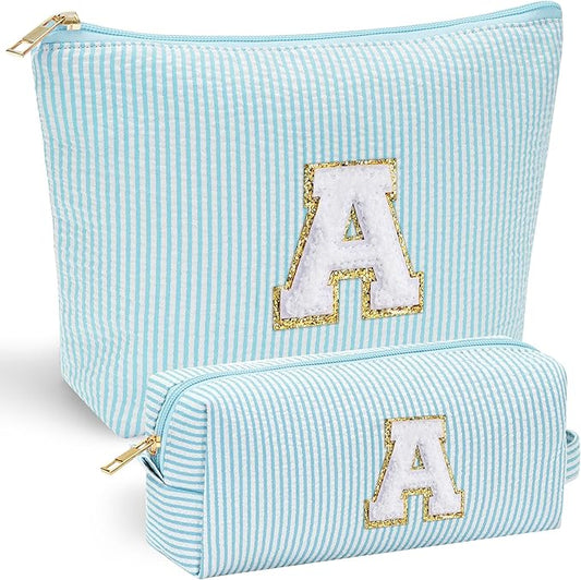 YOOLIFE Cute Makeup Bag for Girls Women - Cosmetic Bags for Teen Girl | Personalized Gifts for Women Her | Bridal Shower Gifts | Birthday Gifts for 3 4 5 6 7 8 9 10 11 12 13 Year Old Girls Initial A