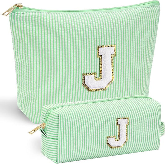 YOOLIFE Cute Makeup Bag for Girls Women - Teenager Girl Gift Ideas | Initial Make Up Bag | Personalized Gifts for Women Friends | Skin Care Bag | Mothers Day Gifts | Tween Girls Trendy Stuff J