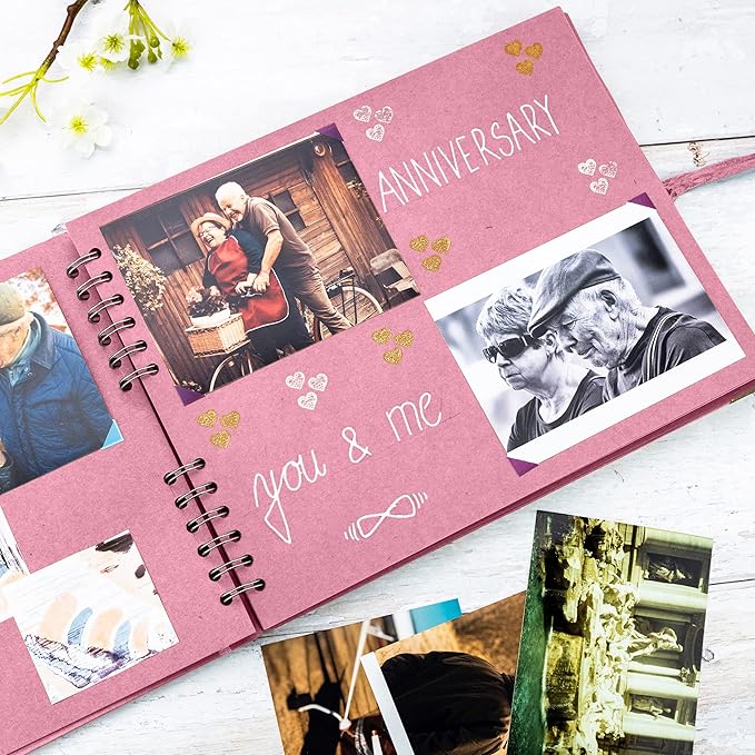 Bstorify Square Scrapbook Photo Albums 50 Pages (11 x 8.5 Inch) Pink Thick Paper, Hardcover, Ribbon Closure - Ideal for Your Scrapbooking Albums, Art & Craft Projects (Pink, 11 x 8.5 Inch)