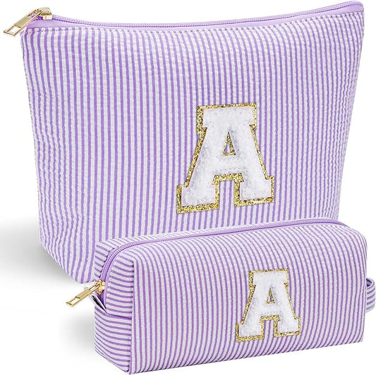 YOOLIFE Birthday Gifts for Kids - Personalized Monogram Makeup Bag Cosmetic Bag Travel Toiletry Bag | Makeup Bag for Girls Teen Girl Friend Sister Wife Girlfriend Daughter Gifts Purple A