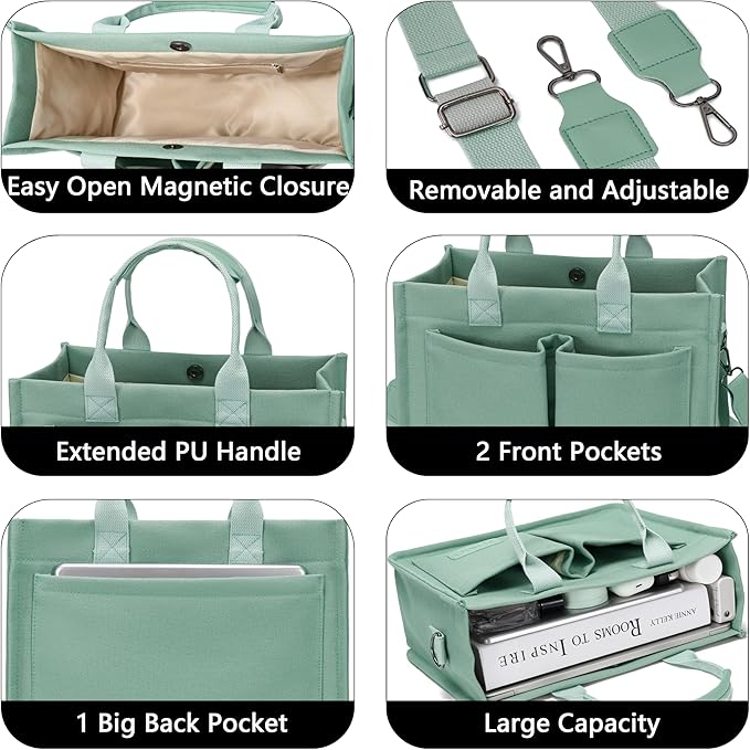 Tote Bag for Women With Compartments,Large Canvas Tote Women's Purse Crossbody Bags Work Laptop Book Bag Satchels Handbags