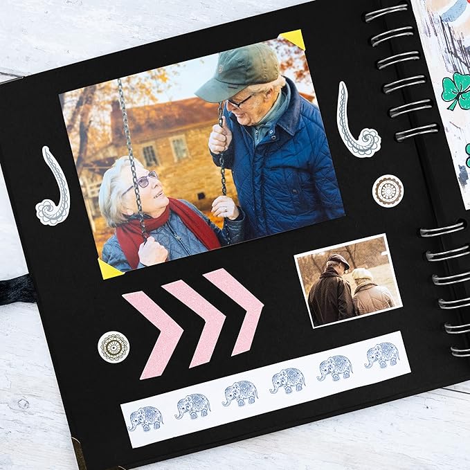 Bstorify Scrapbook Album 60 Pages (8 x 8 inch) Black Thick 250gsm Kraft Paper, Corner Protectors - Scrap Book, Ribbon Closure - Ideal for Your Scrapbooking Albums, Art & Craft Project
