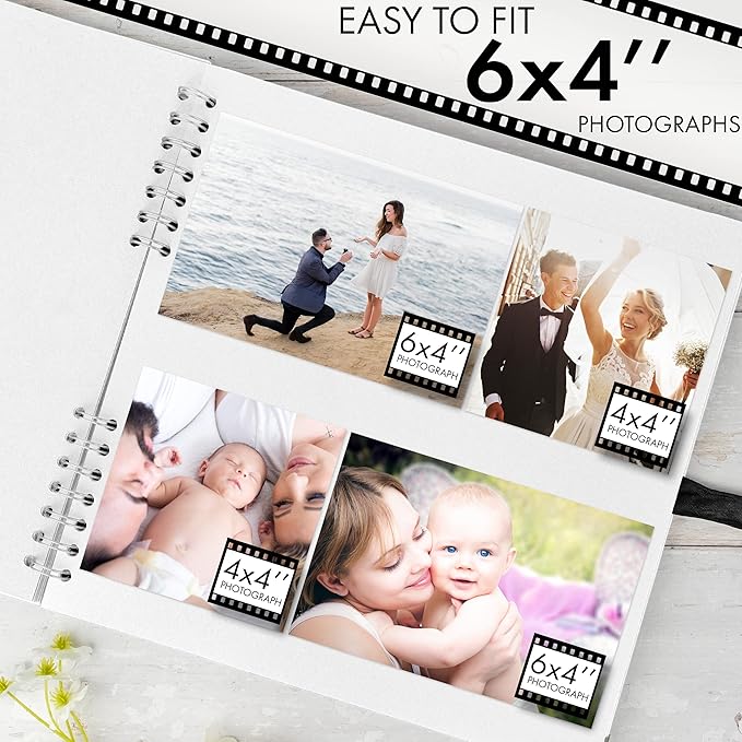 Bstorify Square Scrapbook Photo Albums 80 Pages (28 x 28 cm) White Thick Paper, Hardcover, Metal Corners, Ribbon Closure - Ideal for Your Scrapbooking Albums, Art & Craft Projects