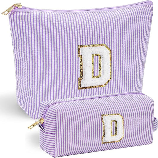 YOOLIFE Travel Makeup Bag Organizer - Small, Initial, Teen Girl Gift for Travel or Birthday
