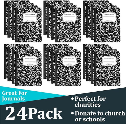 ENVO Composition Notebooks, Wide Ruled Composition Notebook, Black Marble Covers Composition Notebook, 100 sheets (24 Pack, Wide Ruled)