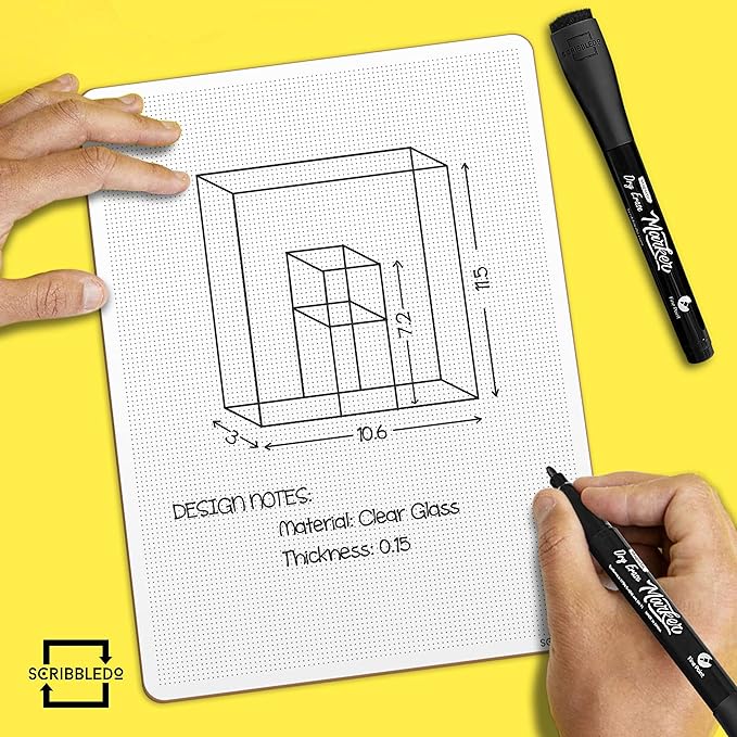 Scribbledo 12 Pack Magnetic Dry Erase Markers Black Fine Tip Whiteboard Markers with Eraser Cap Thin Low Odor Skinny White Board Markers for Adults Students Teachers Kids Art Home School & Office