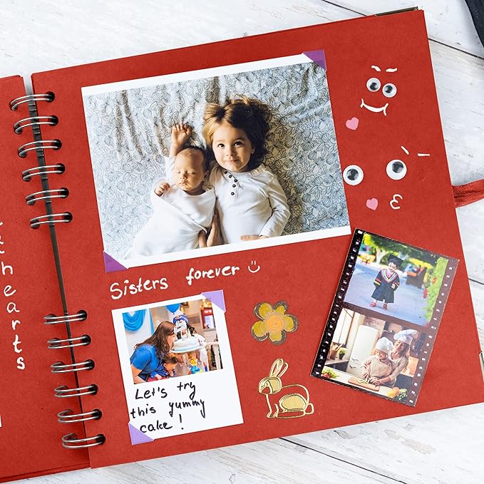 Bstorify Square Scrapbook Photo Albums 8 x 8 Inch Red Thick Paper, Hardcover, Metal Corners, Ribbon Closure - Ideal for Your Scrapbooking Albums, Art & Craft Projects