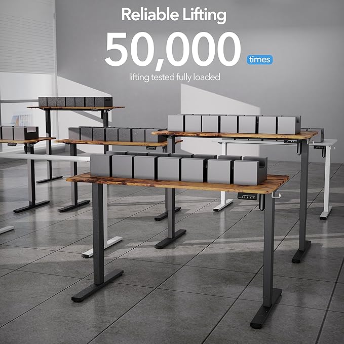 Electric Standing Desk Adjustable Height, 48x24 Inches Sit Stand up Desktop for Home Office, Ergonomic Rising Computer Table with Memory Preset, Rustic Brown