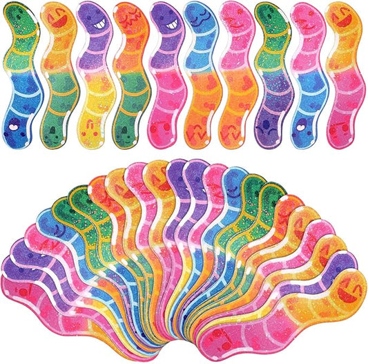 100 Pcs Worm Bookmarks Bulk for Kids Cute Holographic Glitter Gummy Worm Fun Bookmarks for Book Lovers Adults Teacher Funny Reading Gifts Bookish Party Favors