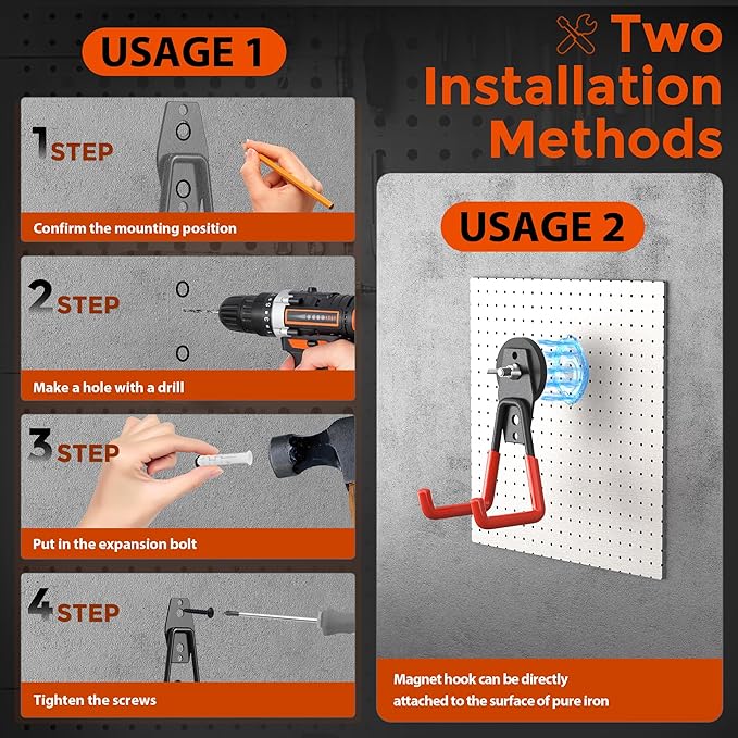 4 Pcs Large Strong Magnetic Hooks Heavy Duty Garage Big Magnet Hooks Extra Strength Magnetic Utility Storage Hook Hanger with Anti Slip Coating for Garden Indoor Outdoor Hanging Tools Orange