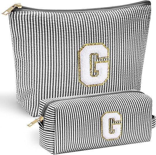 YOOLIFE Gifts for Girls, Women & Teenagers, Personalized Initial Makeup Bag, Unique Stitch Chenille Letter, Multicolor, Cosmetic Case, Makeup & Travel Use