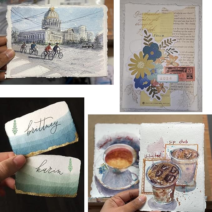 Handmade Cotton Paper with Deckle Edge Recycled Cotton Rag Mixed Media Card Stock for Postcards, Invitations, Crafts and Announcements (5x7 inch B6, 150gsm, 50 Pack)