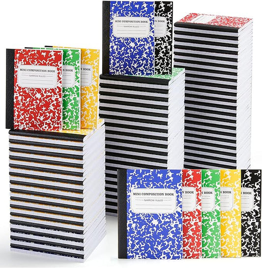 feela 120 Pack Mini Composition Notebook Bulk, Cute Pocket Composition Note Pad, Small Journal Notebooks for Students College School Supplies, 4.5" X 3.25", Narrow Ruled, 5 Marble Covers