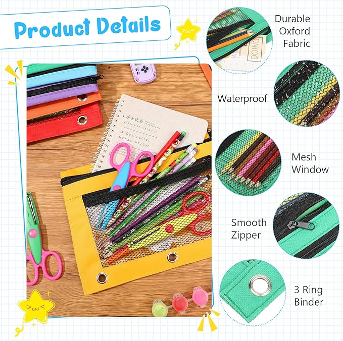 Zhehao 150 Pieces Zipper Binder Pencil Pouches 3 Ring Binder Zipper Pouches Case with Window Ring Pencil Bags Case or Office School Students Supplies(2 Zipper,Colorful)