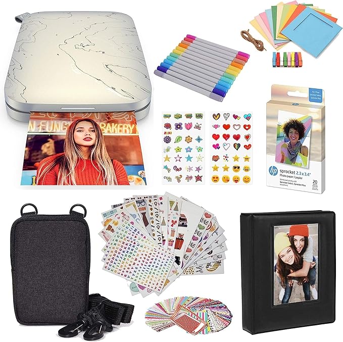 HP Sprocket Select 2.3x3.4 Portable Instant Photo Printer for Android and iOS Devices (Eclipse) Starter Bundle
