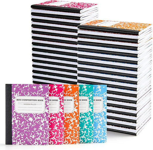 feela 70 Pack Mini Composition Notebook Bulk, Cute Pocket Composition Note Pad, Small Journal Notebooks for Students College School Supplies, 4.5" X 3.25", Narrow Ruled, 5 Pastel Marble Covers