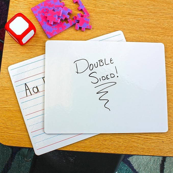 Flipside Products 9" x 12" Two Sided Dry Erase Red & Blue Lined, Black Markers and Erasers, Ruled, Learn to Write, Writing Practice, Pack of 12