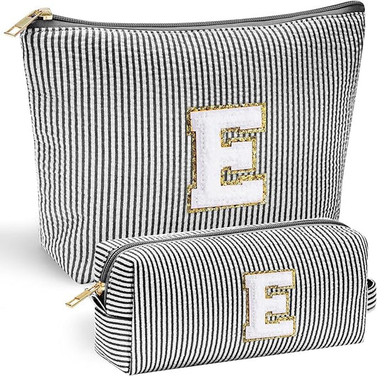 YOOLIFE Birthday Gifts for Women - 21st, 30th, 50th Birthday Gifts for Her, Mom, Sister, Friend - Cute Initial Makeup Bag, Cosmetic Bag - Black