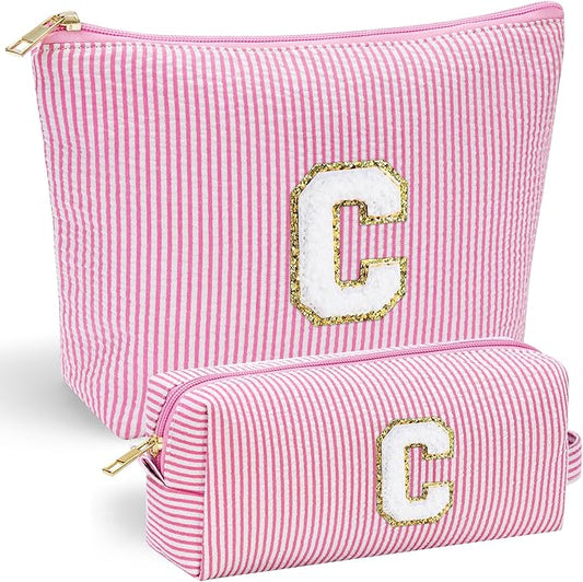 YOOLIFE Preppy Makeup Bag for Women - Personalized Cute Makeup Pouch for Girlfriend Bridesmaid Wife | Cosmetic Travel Toiletry Bag for Friend | Birthday Gift Idea for Her Mom Preppy Stuff Pink C