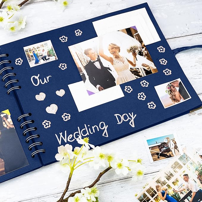 Bstorify Square Scrapbook Photo Albums 50 Pages (11 x 8.5 Inch) Blue Thick Paper, Hardcover, Ribbon Closure - Ideal for Your Scrapbooking Albums, Art & Craft Projects (Blue, 11 x 8.5 Inch)