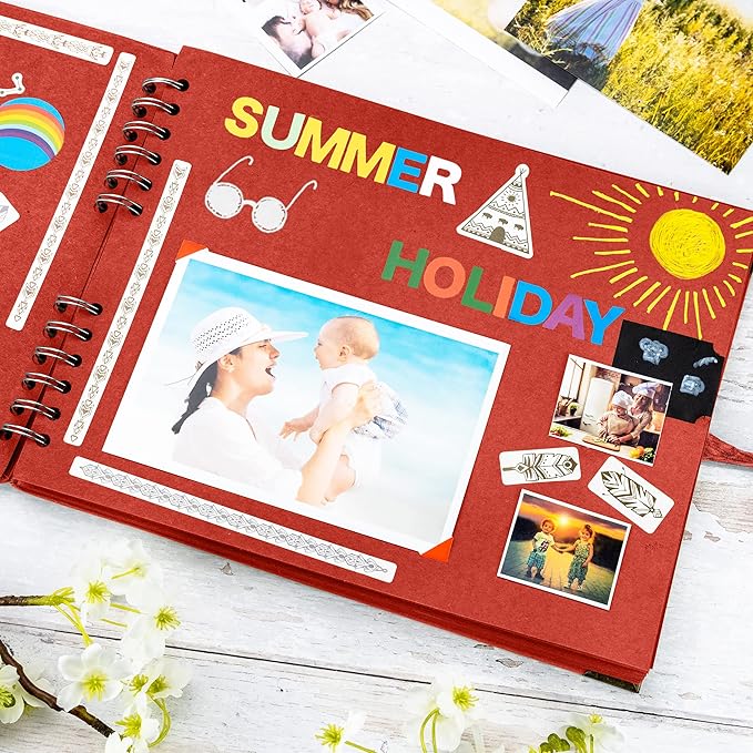 Bstorify Square Scrapbook Photo Albums 50 Pages (11 x 8.5 Inch) Red Thick Paper, Hardcover, Ribbon Closure - Ideal for Your Scrapbooking Albums, Art & Craft Projects (Red, 11 x 8.5 Inch)