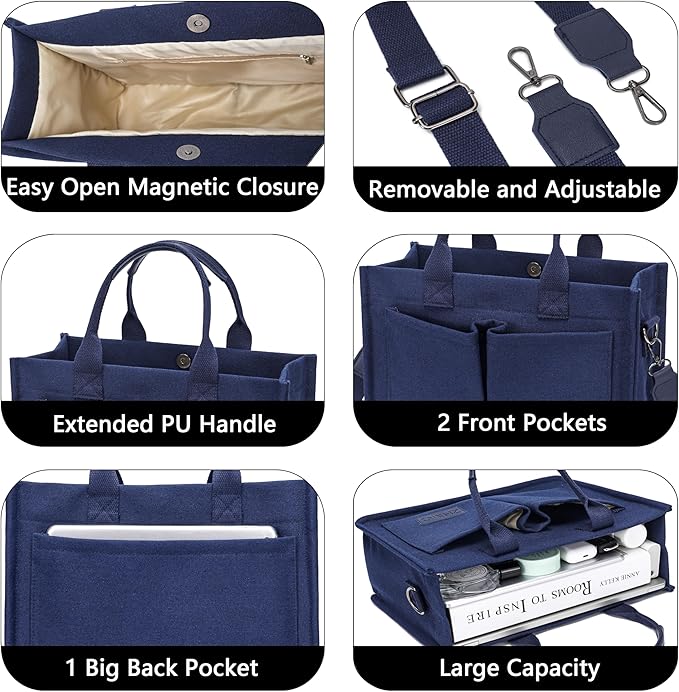 Tote Bag for Women With Compartments,Large Canvas Tote Women's Purse Crossbody Bags Work Laptop Book Bag Satchels Handbags