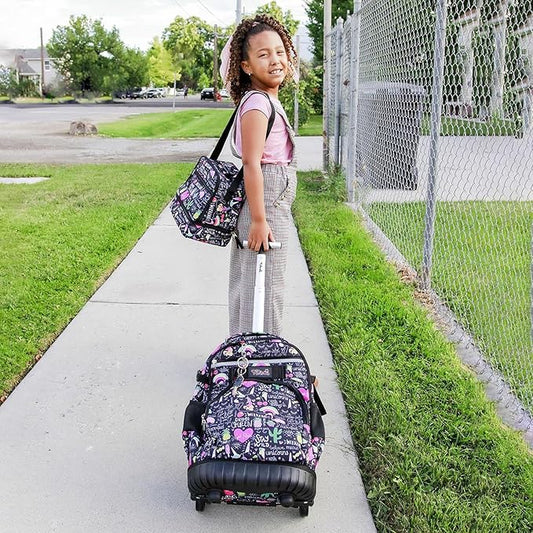Tilami Rolling Backpack 19 inch with Lunch Bag Wheeled Laptop Backpack, Ins