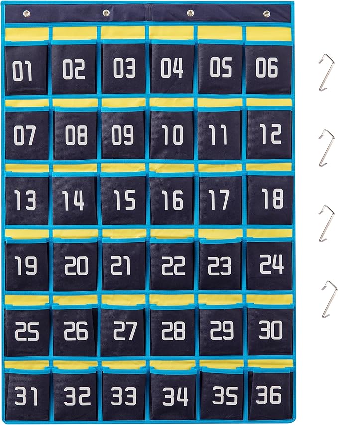 HBlife 36 Pockets Numbered Classroom Organizer Pocket Chart Cell Phones Holder Wall Door Hanging Storage Bag (Blue, 1 Pack)