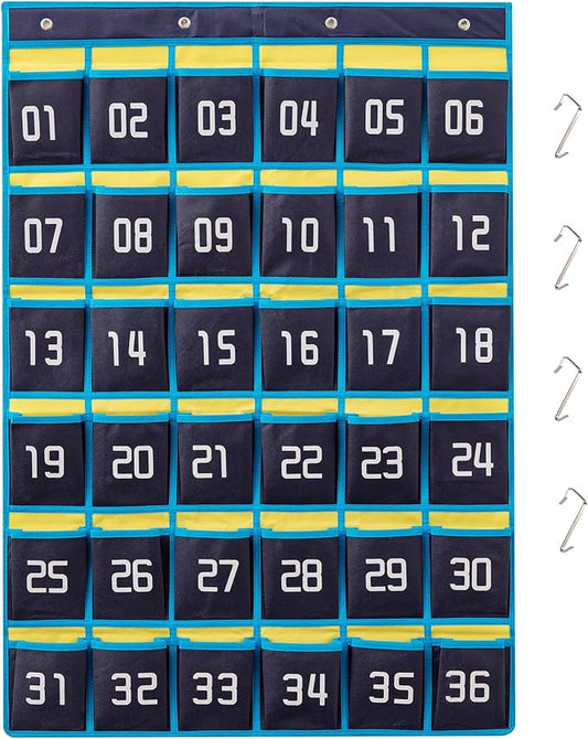 HBlife 36 Pockets Numbered Classroom Organizer Pocket Chart Cell Phones Holder Wall Door Hanging Storage Bag (Blue, 1 Pack)