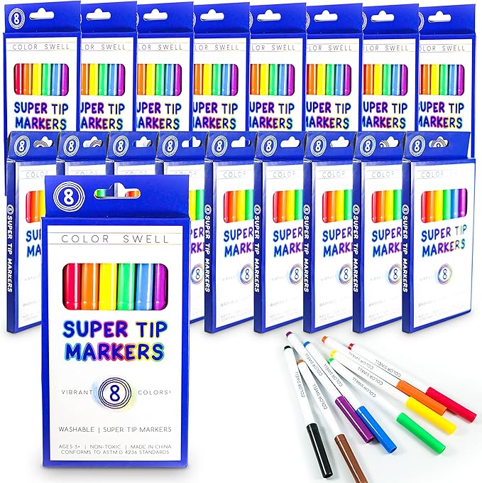 Color Swell Bulk Markers - 18 Packs 8 per Pack (144 Total) - Super Tip Bulk Markers