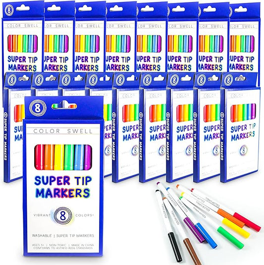 Color Swell Bulk Markers - 18 Packs 8 per Pack (144 Total) - Super Tip Bulk Markers