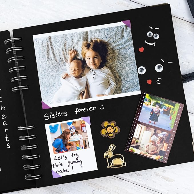 Bstorify Scrapbook Album 60 Pages (8 x 8 inch) Black Thick 250gsm Kraft Paper, Corner Protectors - Scrap Book, Ribbon Closure - Ideal for Your Scrapbooking Albums, Art & Craft Project
