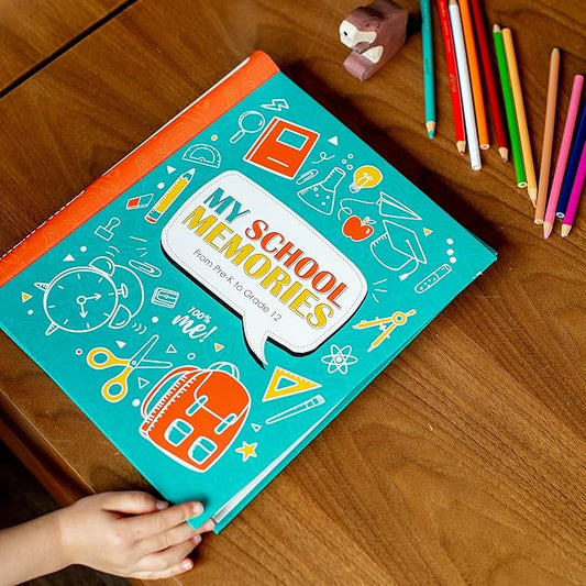 Pomango: School Memory Book My School Memories | Keepsake Album from Pre-K to Grade 12 | Canadian School System - 9.5'' x12''- English | Activity Scrapbook with 14 Pockets to Store Keepsakes, Photos…