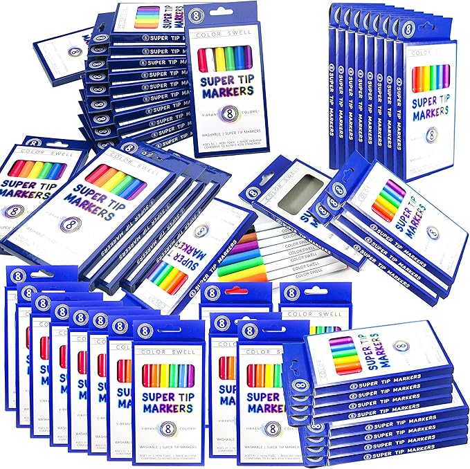 Color Swell Super Tip Washable Bulk Markers Pack 50 Boxes of 8 Vibrant Colors (400 Total Markers) Perfect for Kids, Parties, Classrooms