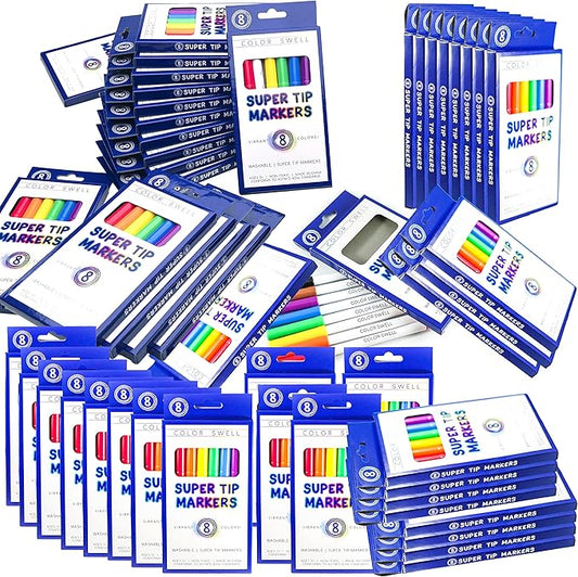 Color Swell Super Tip Washable Bulk Markers Pack 50 Boxes of 8 Vibrant Colors (400 Total Markers) Perfect for Kids, Parties, Classrooms